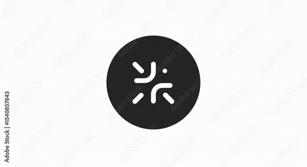 Poster a black circle containing four white curved lines and a dot on a white background in a simple design