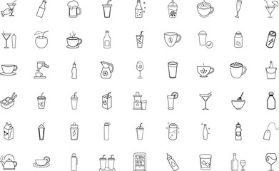 Diverse Array of Drinkware and Beverage Containers A Visual Collection of Refreshments and Hydration Vessels, An Assortment of Drink Icons