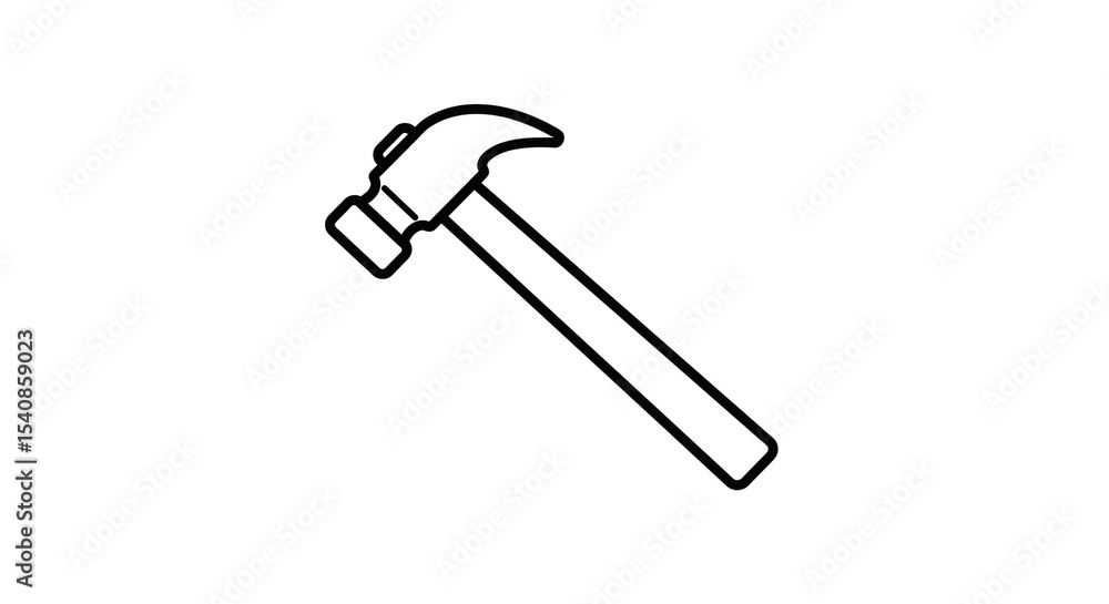 Poster a simple line drawing of a hammer with a claw head and a rectangular striking face on a white backgr