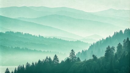 Misty Mountain Layers Green Forest Landscape, Compositional Photography, Nature Scenery, Teal Color Palette Landscape Photography, Forest Scenery