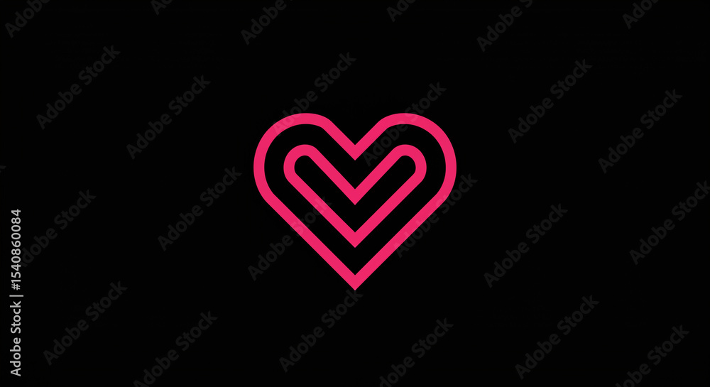 Aufkleber a pink heart shape made of lines on a black background in a minimalist and modern style design eleme