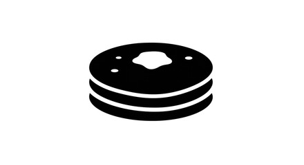 A black and white illustration of a stack of three pancakes with a pat of butter on the top pancake