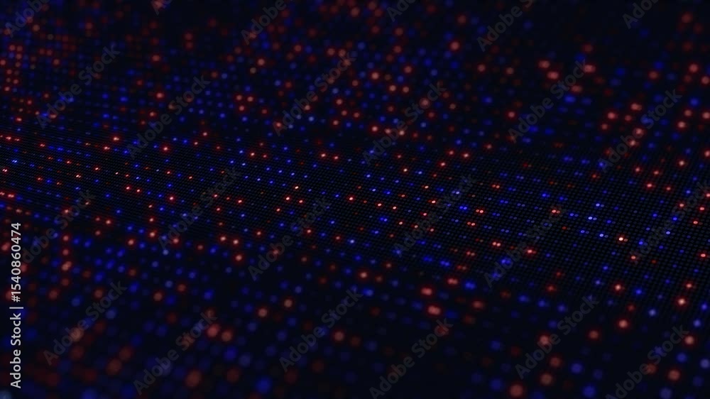 Poster abstract digital background loop with red and blue dots glowing and animating. data transfer, networ