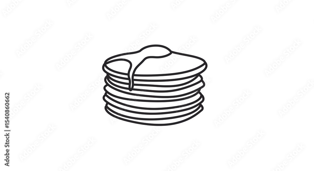 Aufkleber a simple line drawing of a stack of pancakes with syrup dripping down on a white background space