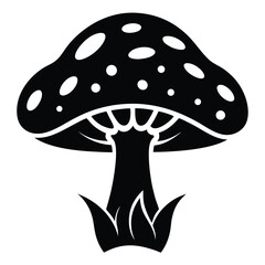 Detailed Black and White Vector Illustration of a Fungus, Mushroom, Toadstool with Grass
