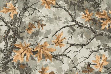 Camouflage seamless pattern. Forest real tree camouflage design. Hunting camouflage. © amir