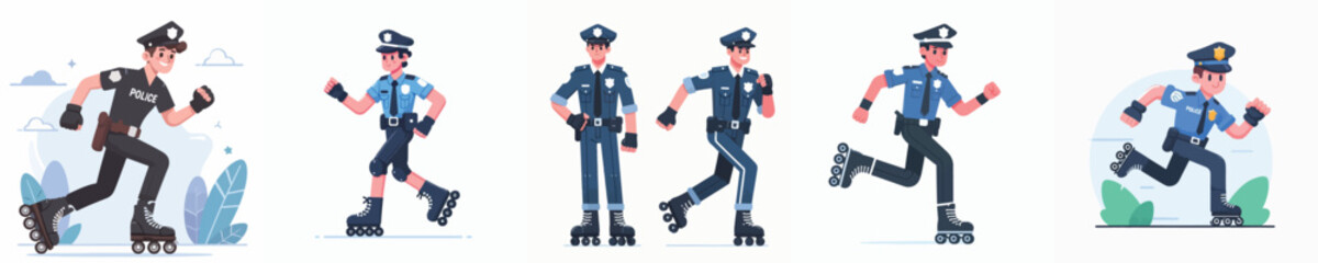 police vector playing roller skates