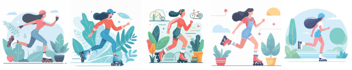 woman roller skating vector
