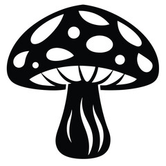 Black and White Mushroom with Spots, Unique Stem Graphic Element Illustration