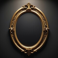 Luxurious ornate vintage gold picture frame isolated on pure black background, suitable for gallery, museum, or antique-themed creative uses