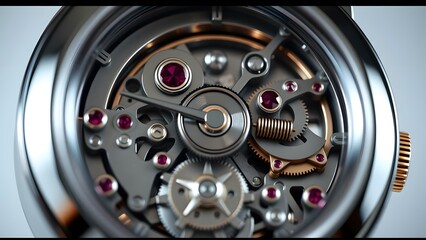 An intricate closeup of a luxury watch mechanism showcasing fine craftsmanship and elegant design elements.