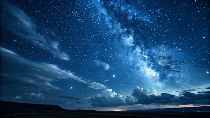 Naklejka premium Night Sky Landscape Milky Way, Clouds, Stars, Composition, Astrophotography Astrophotography, Night Photography