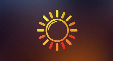 Naklejka premium A stylized sun icon with yellow and orange rays on a dark gradient background illustration design