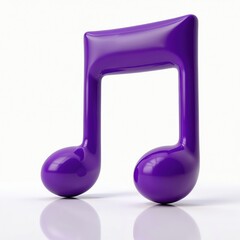 Glossy 3D render of purple musical note. Image features vibrant, cheerful design, ideal for music tech, audio projects advertising. Playful symbol represents sound, rhythm, melody with modern