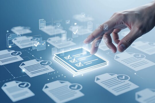 Digital Document Management with Tick Icons on Touch Screen