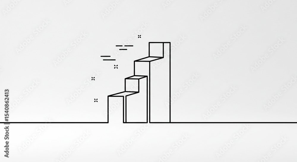 Aufkleber a minimalist line drawing of a staircase on a white background with abstract decorative elements abo