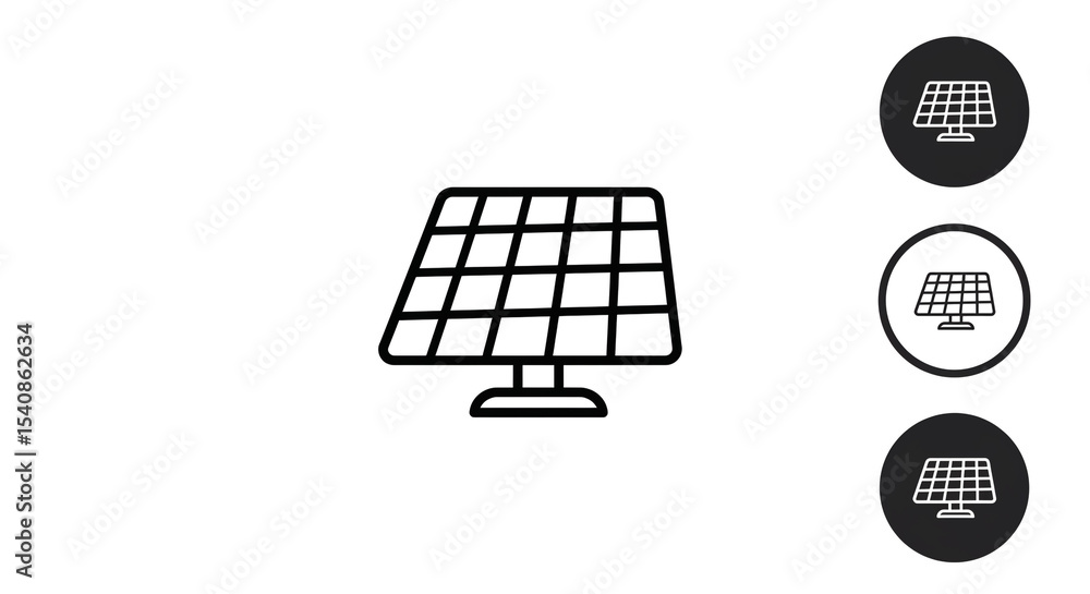 Aufkleber a line drawing of a solar panel with three circular icons on a white isolated background showing the