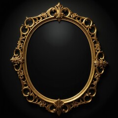 Elegant ornate vintage gold picture frame isolated on pure black background, ideal for showcasing artwork, photography, or invitations