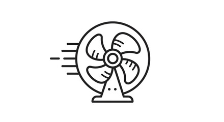A simple line drawing of a fan with motion lines indicating that it is blowing air on a white background
