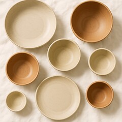 Handmade Clay Bowls and Plates Flatlay