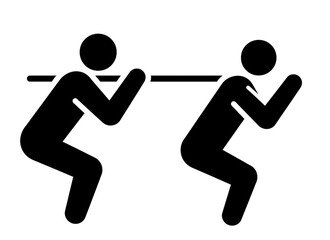 Two stick figures performing squats with a bar across their shoulders in a black and white illustration