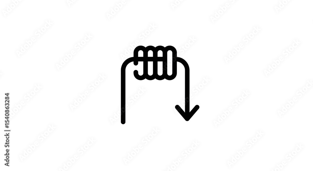 Poster a simple line drawing of a coil with a downward pointing arrow indicating the direction of flow show