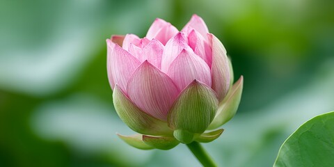Pink flower with green leaves.
