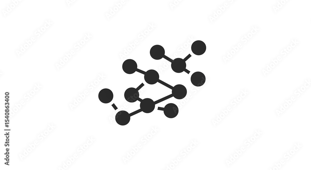 Poster a black and white depiction of a molecule structure with multiple connected nodes and bonds shown