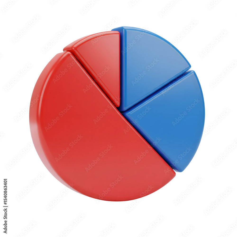 Poster red and blue 3d pie chart sections isolated on a transparent background icon graph
