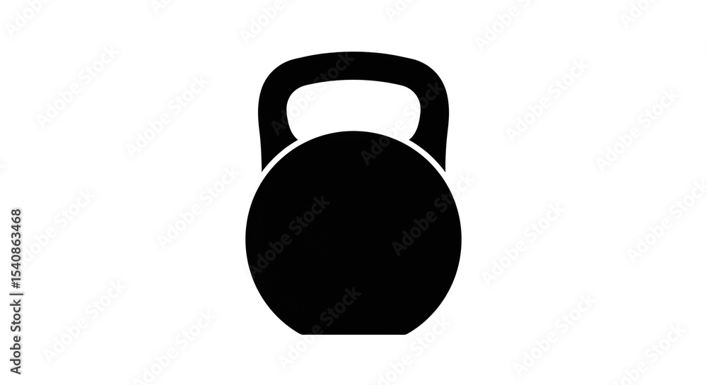 Poster a black kettlebell isolated on a white background, showcasing its shape and design in a simple image