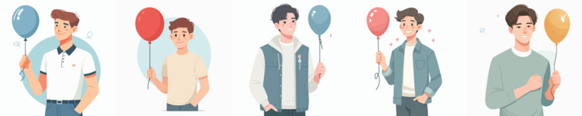 vector young man holding balloon