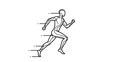 Fototapeta premium Outline drawing of a running figure with speed lines indicating motion on a white background simple design
