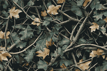 Real tree forest hunting camouflage seamless pattern design with barks and leaves. Camouflage repeat pattern Vector Formats