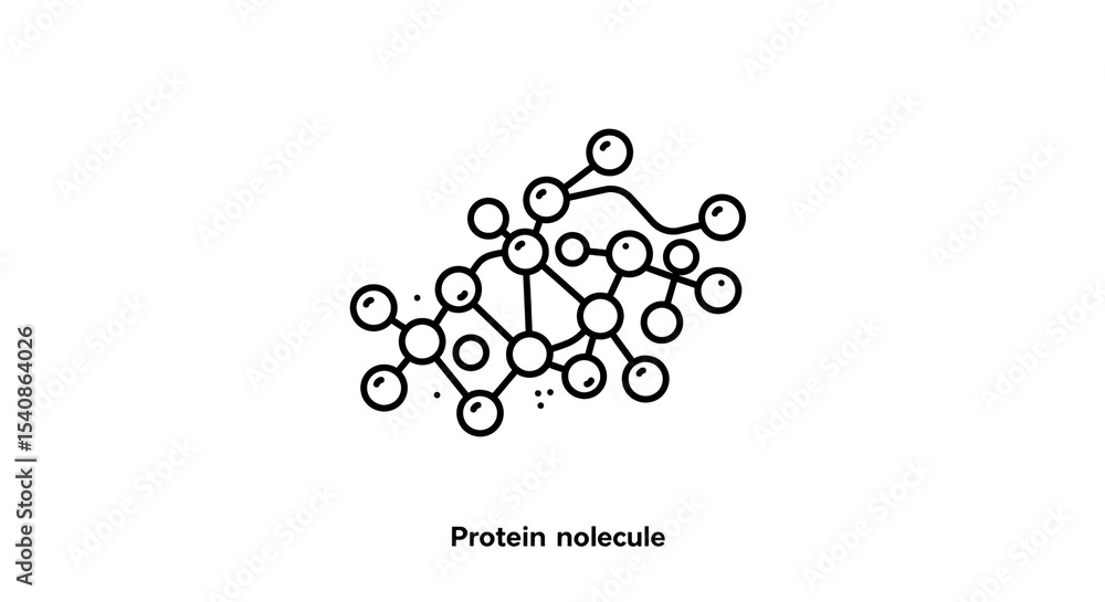 Poster illustration of a complex molecular structure with interconnected circles and lines on white backgro