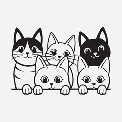 Cat Animal set line art vector 