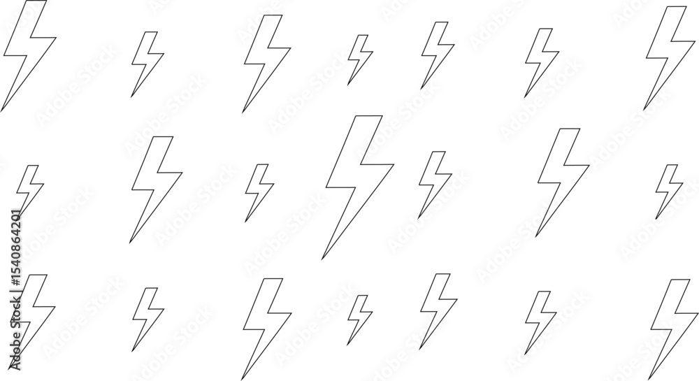 Poster set of outline lightning bolt icons, various sizes and styles ai generative