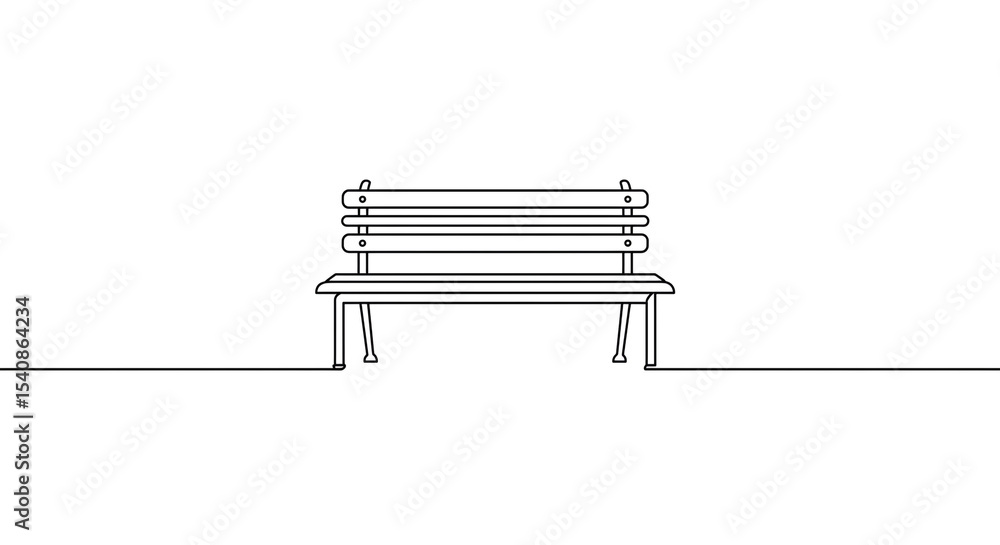 Aufkleber a minimalistic line drawing of a simple park bench isolated on a plain white background in a simple 