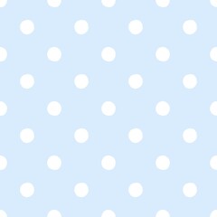 Large white polka dots on pastel blue background seamless pattern