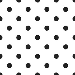 Watercolor black polka dots on white background seamless pattern