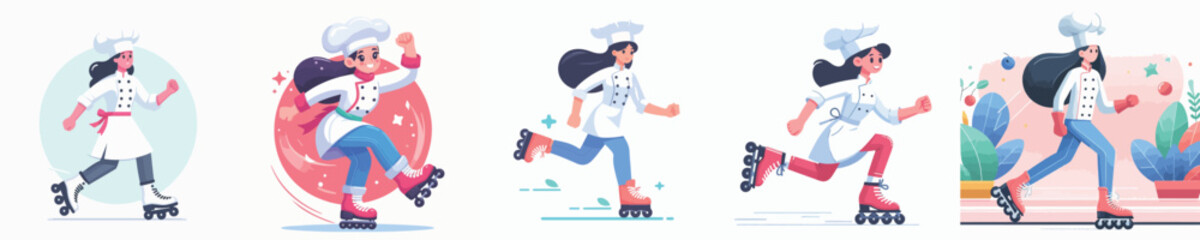 female chef vector playing roller skates