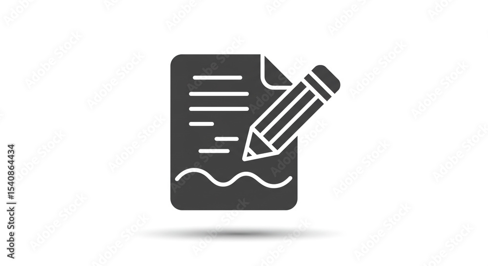 Poster a dark gray icon of a document with lines and a pencil writing on it on a white background image