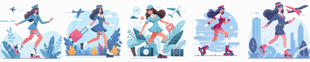 stewardess roller skating vector