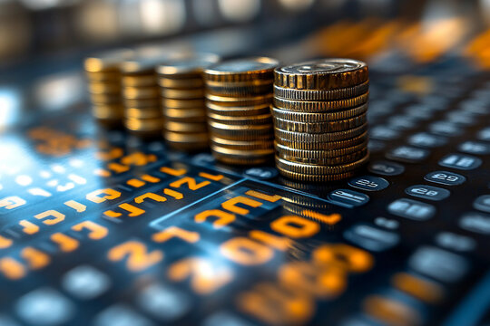 Digital table showing 3D holographic charts and graphs, generated with AI