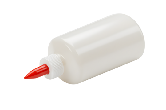 White Glue Bottle with Red Cap on Transparent Background
