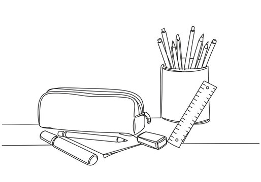black and white school supplies line art clip art preview