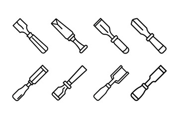 Chisel tool vector icon outline set