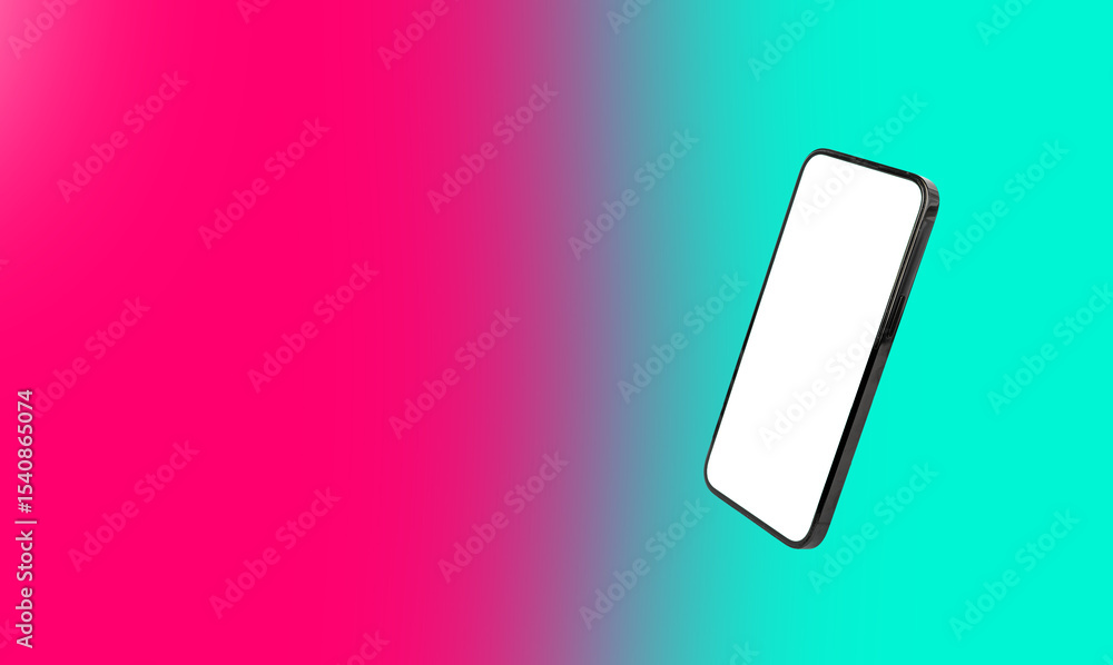 Aufkleber smartphone mockup with a blank screen, displaying a bright gradient background. modern mobile device