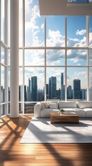 Fototapeta premium Modern penthouse living room with city views (1)