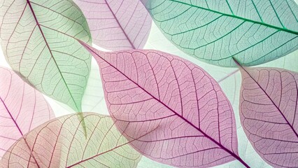 Obraz premium Skeletal Leaves Pastel Color Palette, Detailed Veins, Nature Concept, Leaf Texture, Botanical Art Leaf Photography, Botanical Illustration