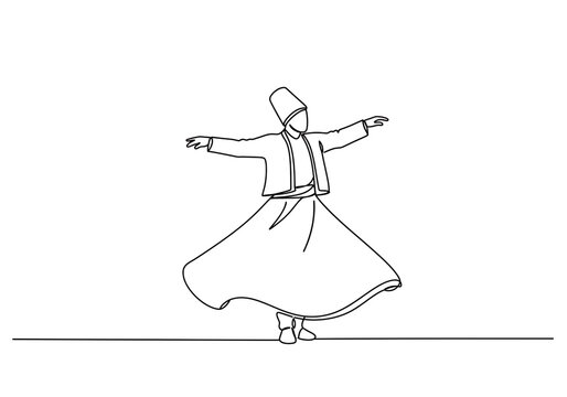 whirling dervish in continuous line art clip art preview